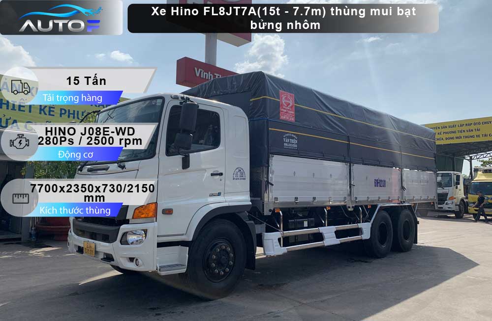 Xe tải Hino FL8JT7A (15t - 7.7m) thùng mui bạt bửng nhôm